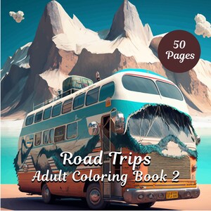 Adult Coloring Book, Grayscale Coloring Pages, Printable Adult Coloring Pages,  Download Grayscale Illustration, Road Trips,  Book 2
