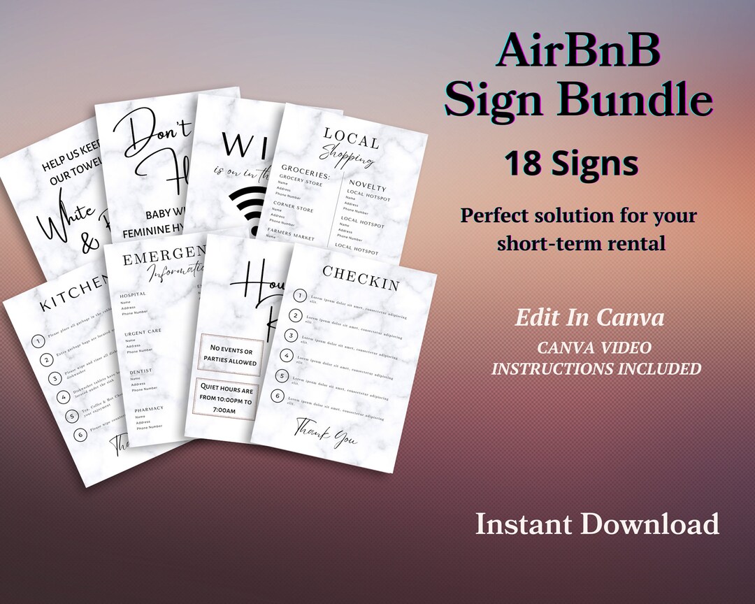 Instant Download, Airbnb Sign Bundle, Customizable, Edit With Canva - Etsy
