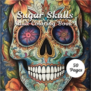Adult Coloring Book, Grayscale Coloring Pages, Printable Adult Coloring Pages,  Download Grayscale Illustration, Sugar Skull