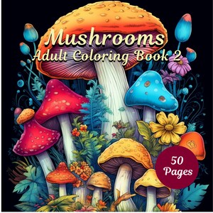 Adult Coloring Book, Grayscale Coloring Pages, Printable Adult Coloring Pages,  Download Grayscale Illustration, Mushrooms, Book 2