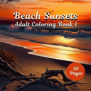 Adult Coloring Book, Grayscale Coloring Pages, Printable Adult Coloring Pages,  Download Grayscale Illustration, Beach Sunsets, Book 1