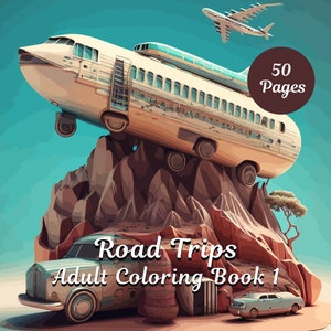 Adult Coloring Book, Grayscale Coloring Pages, Printable Adult Coloring Pages,  Download Grayscale Illustration, Road Trips,  Book 1