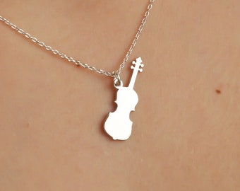 Silver Violin Necklace, Musical Instrument Necklace, Musical Jewelry, Violin Pendant, Musician Gift, Music Necklace, Handmade Jewelry