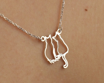 Two Cats Silhouette Necklace, Cute Animal Necklace, Dainty Animal Pendant, Cat Lover Gift, Animal Jewelry, Gift For Girlfriend