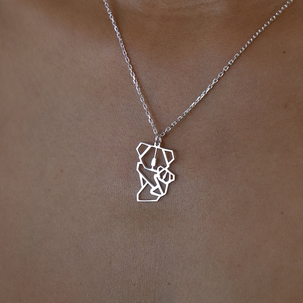 Collier origami maman et bébé koala en argent, collier animal, collier maman et fille, joli pendentif koala, collier animal Australie