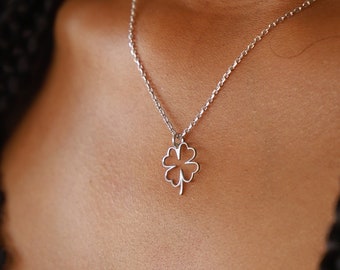 Sterling Silver Tiny Four Leaf Clover Necklace, Minimalist Luck Charm Necklace, Delicate Silver Necklace, Petite Clover Charm Necklace