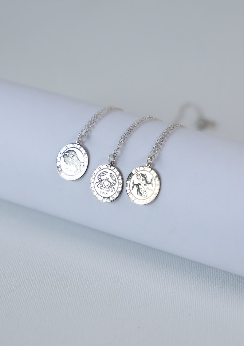 Sterling Silver Horoscope Necklace, Dainty Zodiac Necklace, Astrology