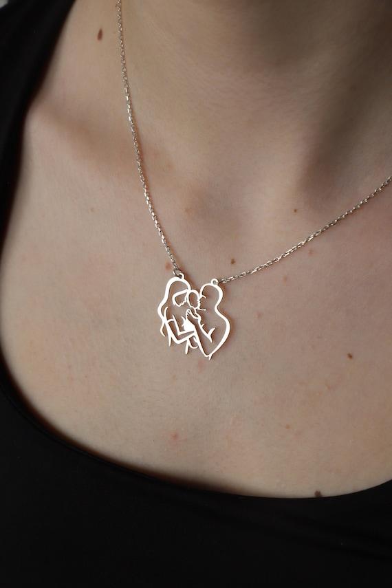 Lactancia sterling silver necklace | mother breastfeeding baby pendant