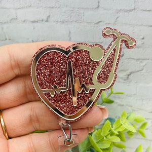 Stethoscope and HeartBeat Badge Reel, Acylic ID holder, Nurse badge holder, Healthcare Badge Reel