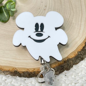 Ghost with Mouse Ears Badge Reel, Acrylic ID holder, Nurse badge holder, Halloween Badge Holder