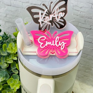 40oz or 60oz Stanley Personalized Butterflies Name Tag, Butterflies Topper  Stanley Tumbler Name Plate Topper, Personalized Stanley Accessory 