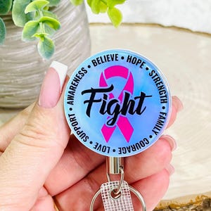 Breast Cancer Support Badge Reel, Cancer Awareness Acrylic ID holder, Pink Ribbon badge holder, Nurse Badge Holder, Cancer Support Badge Ree