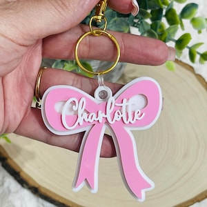 Bow keychain personalized coquette purse charm for backpack keychain with pastel bow custom acrylic keychain gift for her