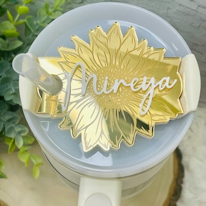 Gold Sunflower Personalized Tumbler Plate, Girly Stanley Tumbler Name Tag, Custom Name Tumbler Tag, Stanley Cups Name Plates, Gifts for her image 5