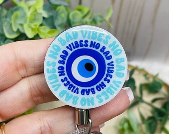 Evil Eye Badge Reel Retractable Badge Holder for Good Vibe Energy ID holder gift for Nurse friend badge holder gift Healthcare professional