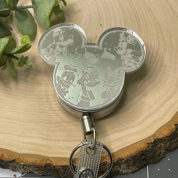 Friends Silver Mirror Badge Reel, Acrylic ID holder, Nurse badge holder, Mouse Head Badge Reels, Gold Mirror Badge Reel