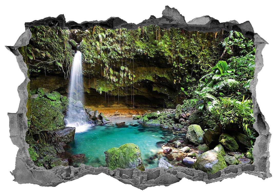 Waterfall Rainforest Wall Sticker Decals Tropical Forest Wall Etsy