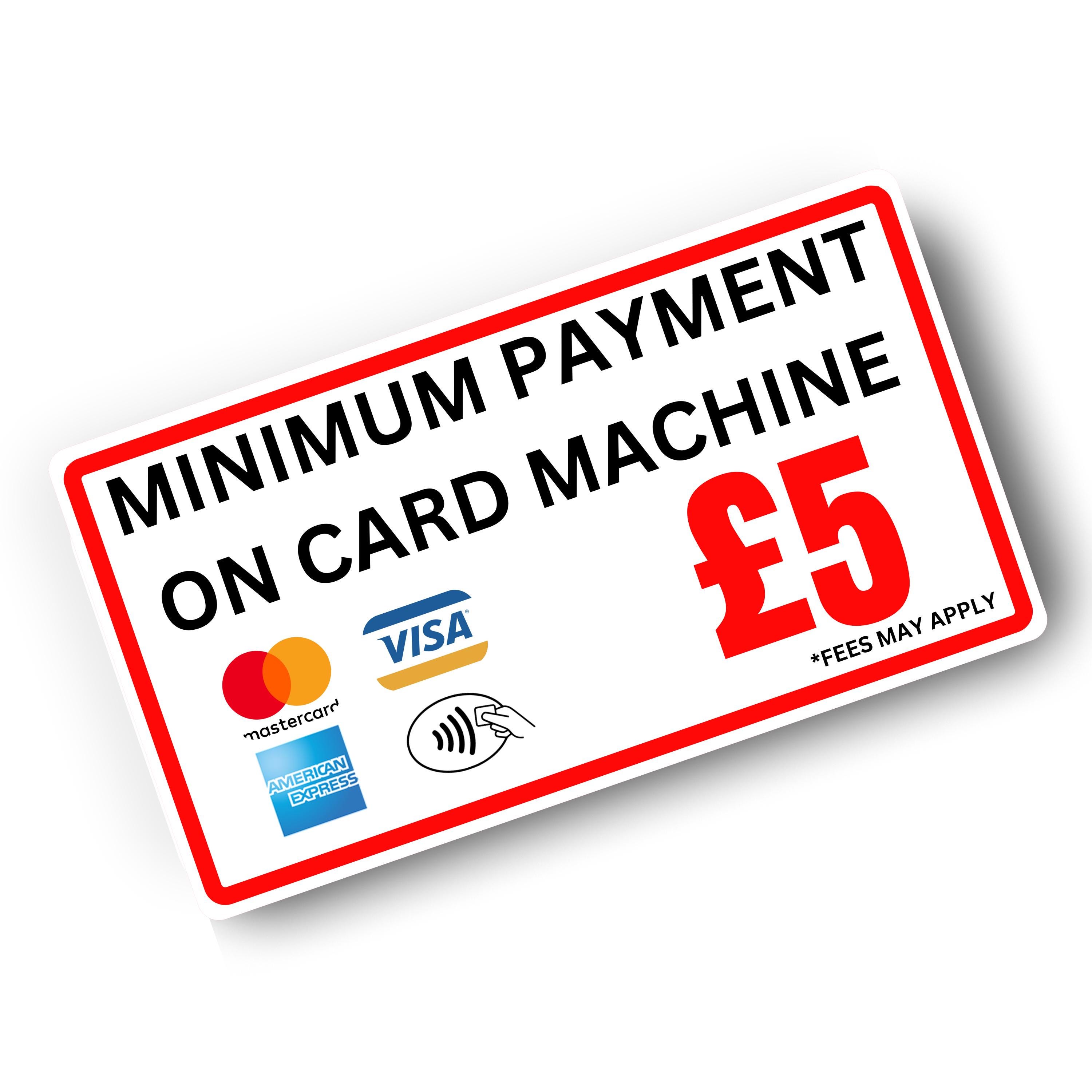 thumbnail image 2 of Minimum Payment £5 Stickers For Credit/Debit Card Terminals – Taxis, Shops, Retail (2pk?) 2 of 6
