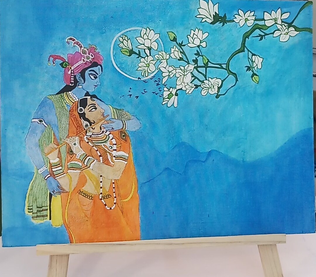 Beautiful Radhakrishna Painting on Canvas Board Spiritual Etsy