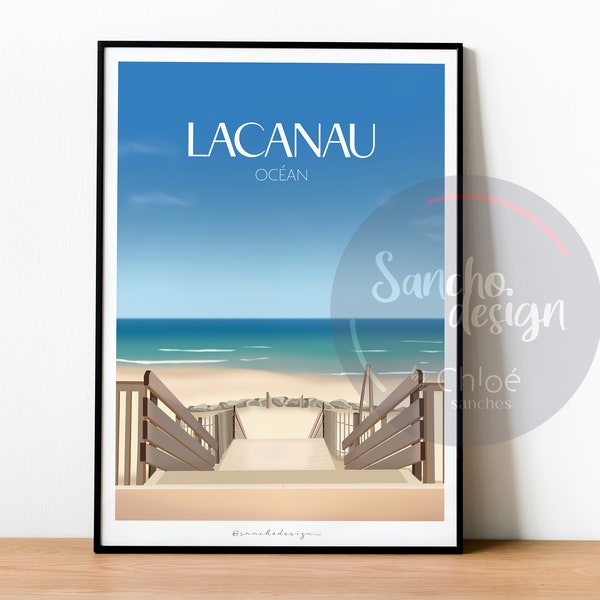 Affiche Lacanau Océan - 30x40cm | Côte Atlantique | Sud-Ouest | Poster Ville