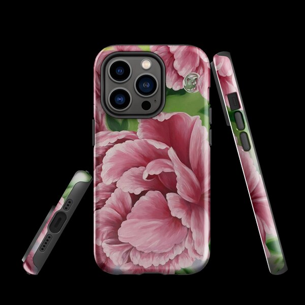 Coque Iphone LapsaArt peinture acrylique pivoines roses mat brillant