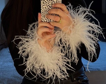 OSTRICH Feather Cuff Bracelet White or Black Pair - Luxurious Accessory For Wrist & Ankles - BESPOKE, ADJUSTABLE