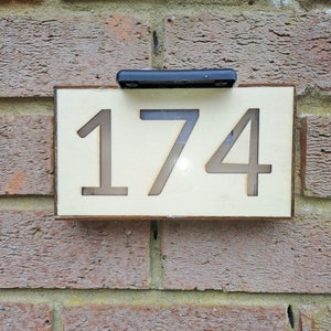 New Design - Solar Light up in the Dark LED Wooden Door Number- laser printed 3D numbers illuminated recharging house signs