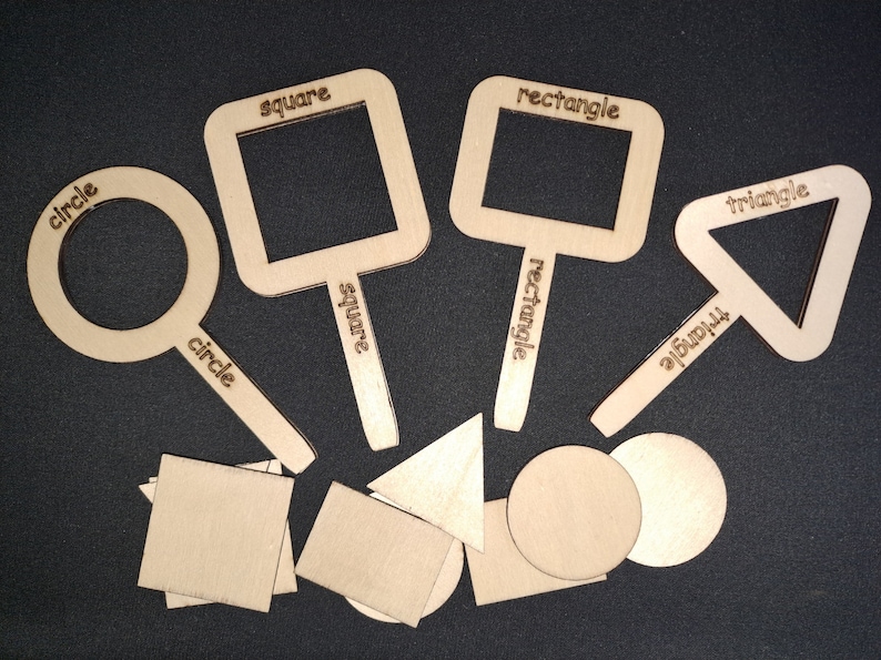 EYFS Wooden Shape Hunter 4 Different Designs Square, Circle, Rectangle and Triangle, Size 10cm