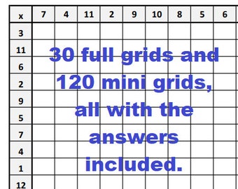 Times Table Grid Square Maths Worksheets - 15 math pages of PDF printable files.