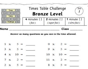 Times Tables Challenge Sheets and Certificates