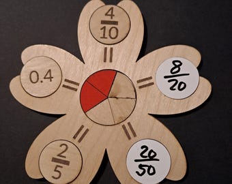 Wooden Fraction Flower Equivalence – Maths Learning Aid, Homeschool Resource