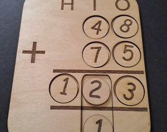 Wooden A5 HTO addition frame with 2 sets of numbers from 0 to 10. Great for learning about addition, sliding option for carrying