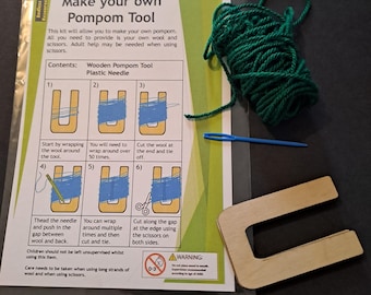 Wooden Kit for Pompom making with instructions craft kids children party activity wool knit friendship cool art