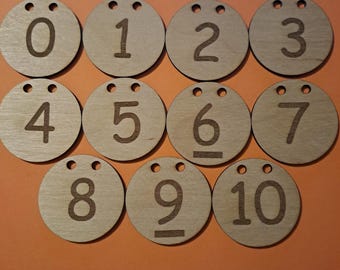 5cm diameter wooden number tiles with holes  home school Montessori
