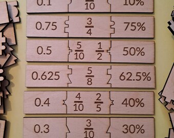 48 wooden tiles making 16 sets of decimal, percentage and fraction comparison connections with unique joins
