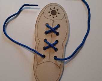 Practise Tool for Tying your own Shoe Lace - 3mm thick wood for children schools family maths and skills