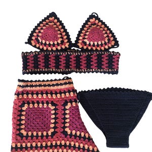 Handmade Crochet Bikini Set,3 piece set,cotton,size S-M