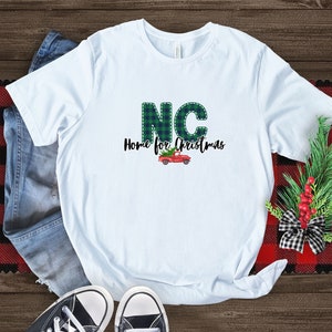 Home for Christmas North Carolina Tee, Driving Home for Christmas, NC Family Christmas Gathering, Matching Family Christmas Shirts NC State