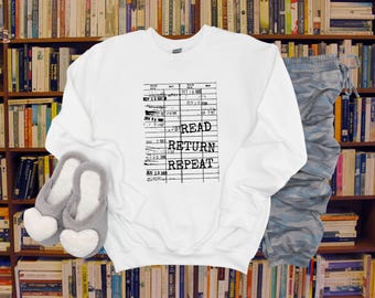 Read Return Repeat Bookworm Cozy Sweatshirts, Gift for Librarian, Book Lover Unisex Tees, Retro Library Checkout Card