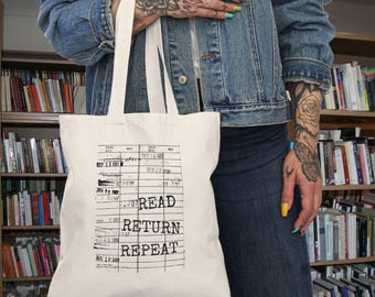 Minimalist Bookworm Tote, Read Return Repeat, Librarian Gift Tote, Book Lovers Borrowed Book Reading