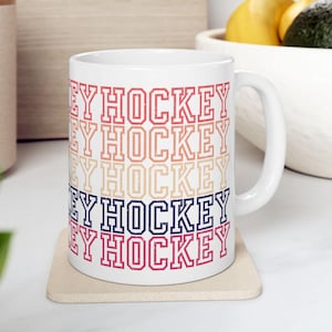 Retro Hockey Typography Mug: Vintage Style 11oz Ceramic Cup