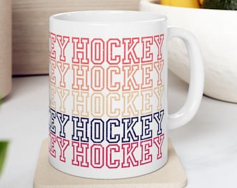 Retro Hockey Typography Mug: Vintage Style 11oz Ceramic Cup