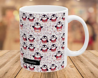 Personalized Cute Penguin Ceramic Mug, Custom Fun Gift for Animal Lovers, Penguins Coffee Lovers, Easter, Birthday, Home Decor, Cute Kitchen