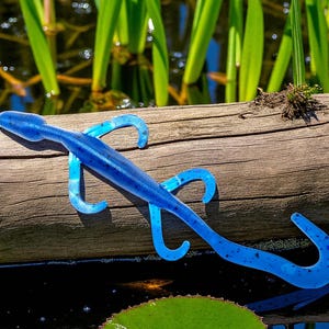 Soft Plastic 6 &quot; Lizard Fishing Lure Peppered Blue – Custom Bass Bait – Creature Style – Made in USA