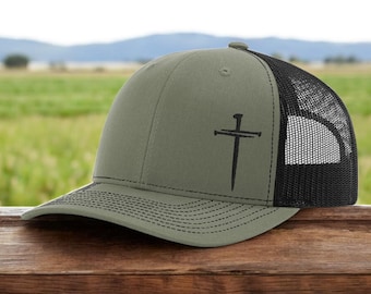 3 Nails and a Cross Embroidered Richardson Hat Loden Green/Black Mesh