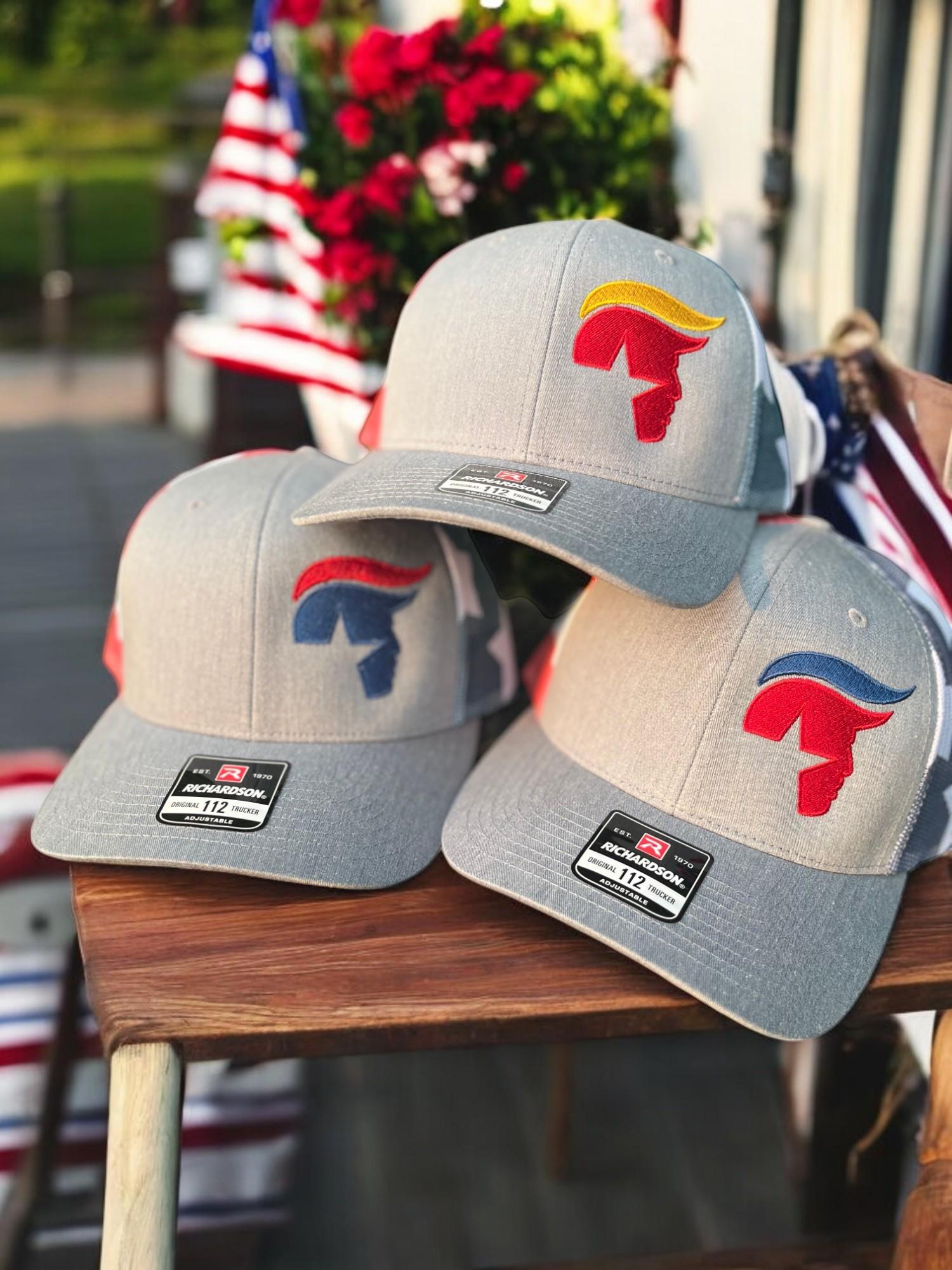 Embroidered Patriotic Trump 2024 Hat – Richardson 112 Trucker Cap – USA Flag Mesh Back