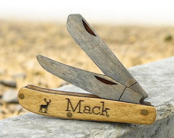 Handmade Wooden Pocket Knife • Custom Engraved Name • Wood Toy Knife Easter Basket Stuffer