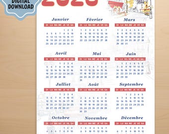 2026 French Calendar Printable: Paris Theme, Sunday Start (A3/A4 PDF)