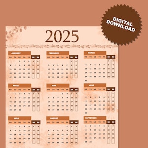 2025 aesthetic floral calendar digital download ready to print in A3 | A4 | Letter | png and high quality 2025 printable calendar