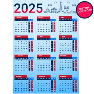 French Themed 2025 Calendar: France Illustrations (Digital Download)